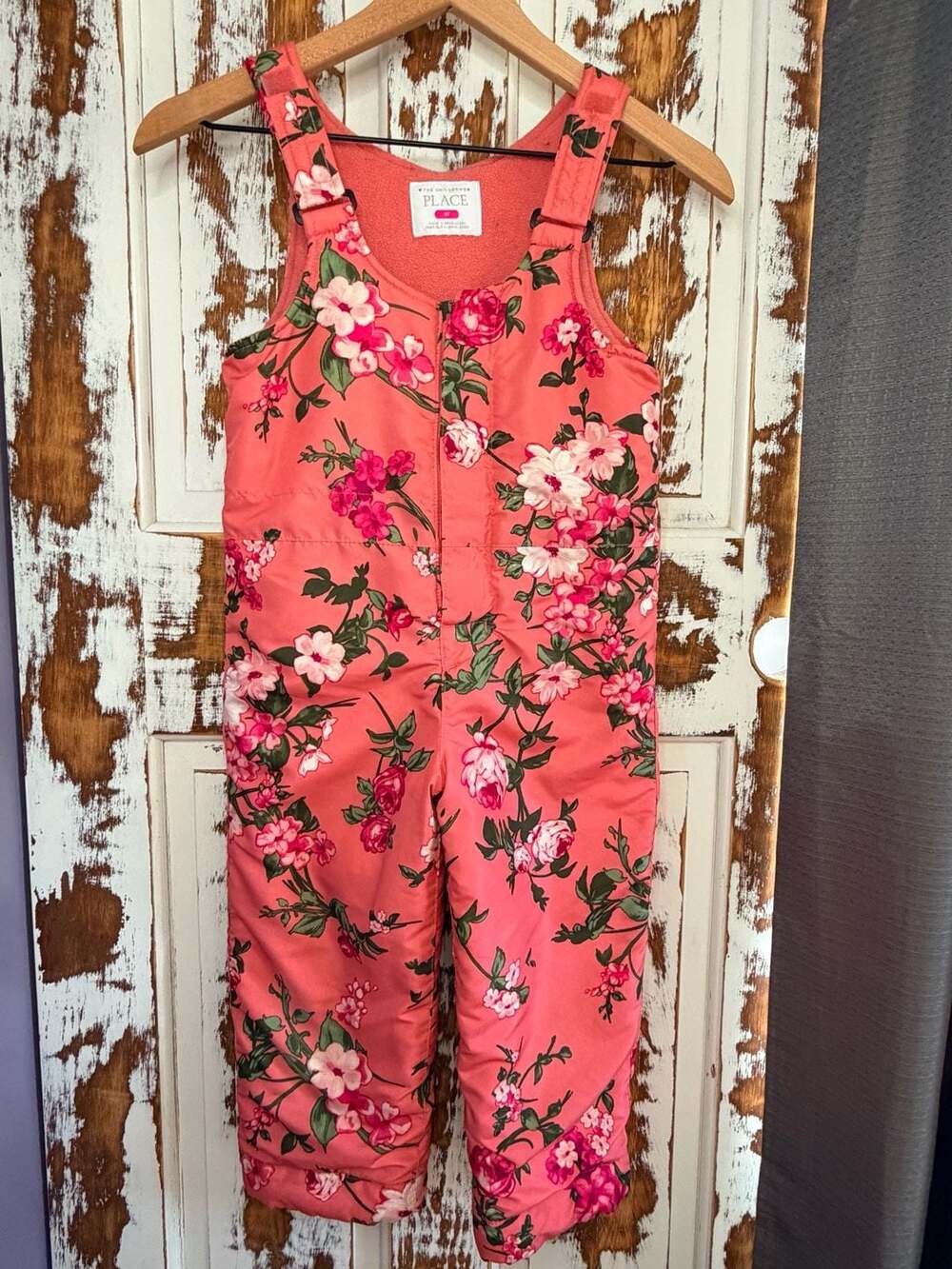 The Children's Place Toddler Girls Snow Overalls Size 4T Pink Floral Print